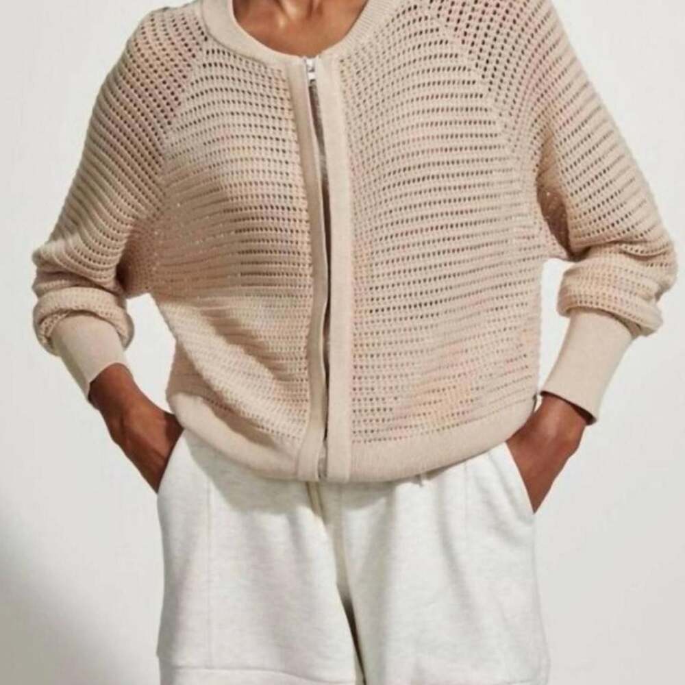 Varley Cameron Full Zip Open Knit Sweater Size XS